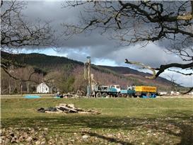 Derek Ball BGS © NERC, 2004, drilling a water supply borehole near Cannick, Scotland
